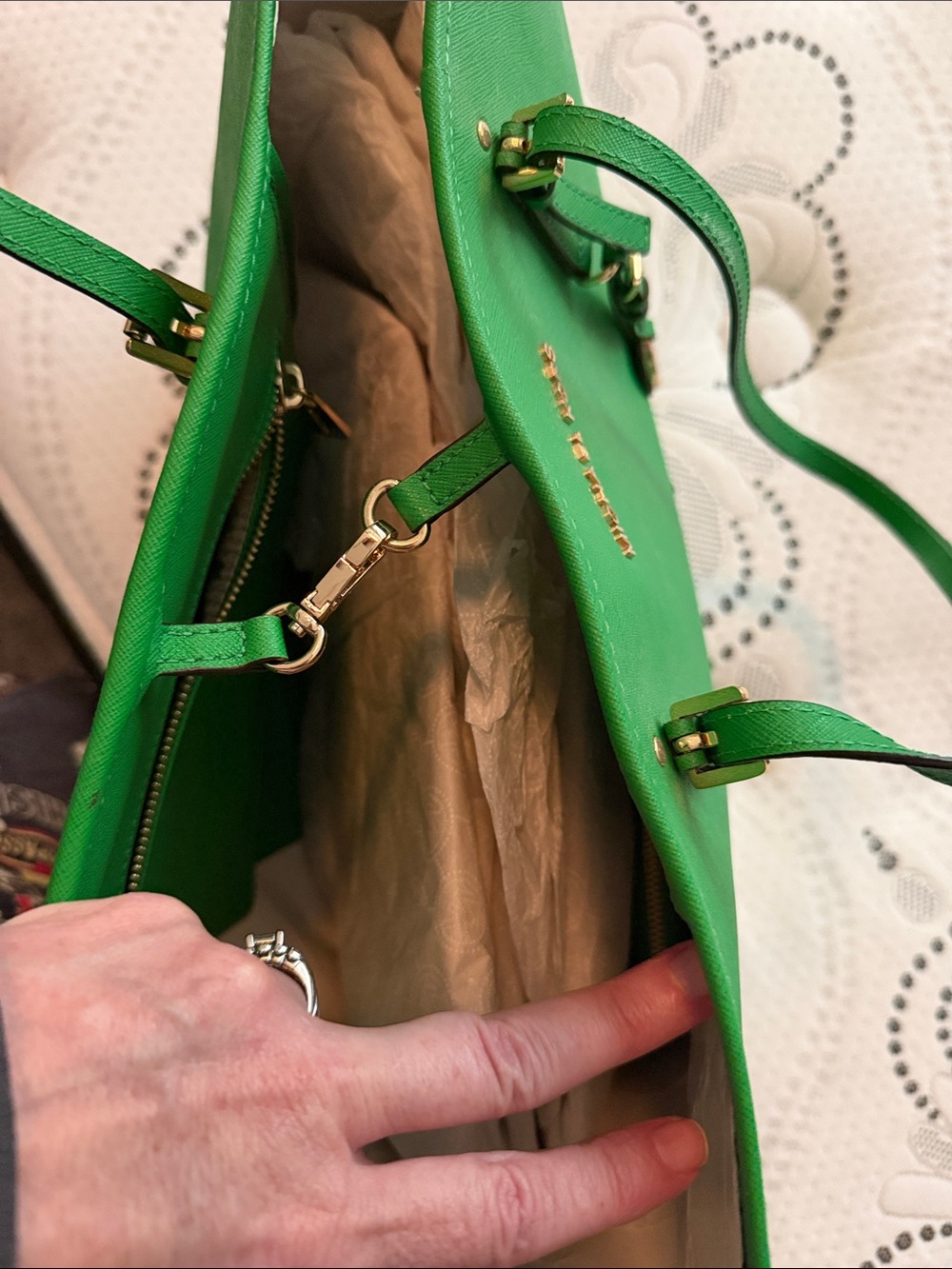 Michael Kors Green Saffiano Leather Tote with Gold Hardware - Picture 10 of 14